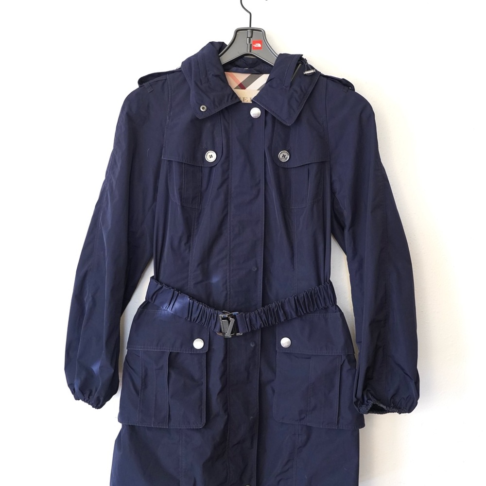 Burberry Brit Navy Blue Hooded Windbreaker Anorak Jacket Raincoat Size 12 US - Picture 8 of 13